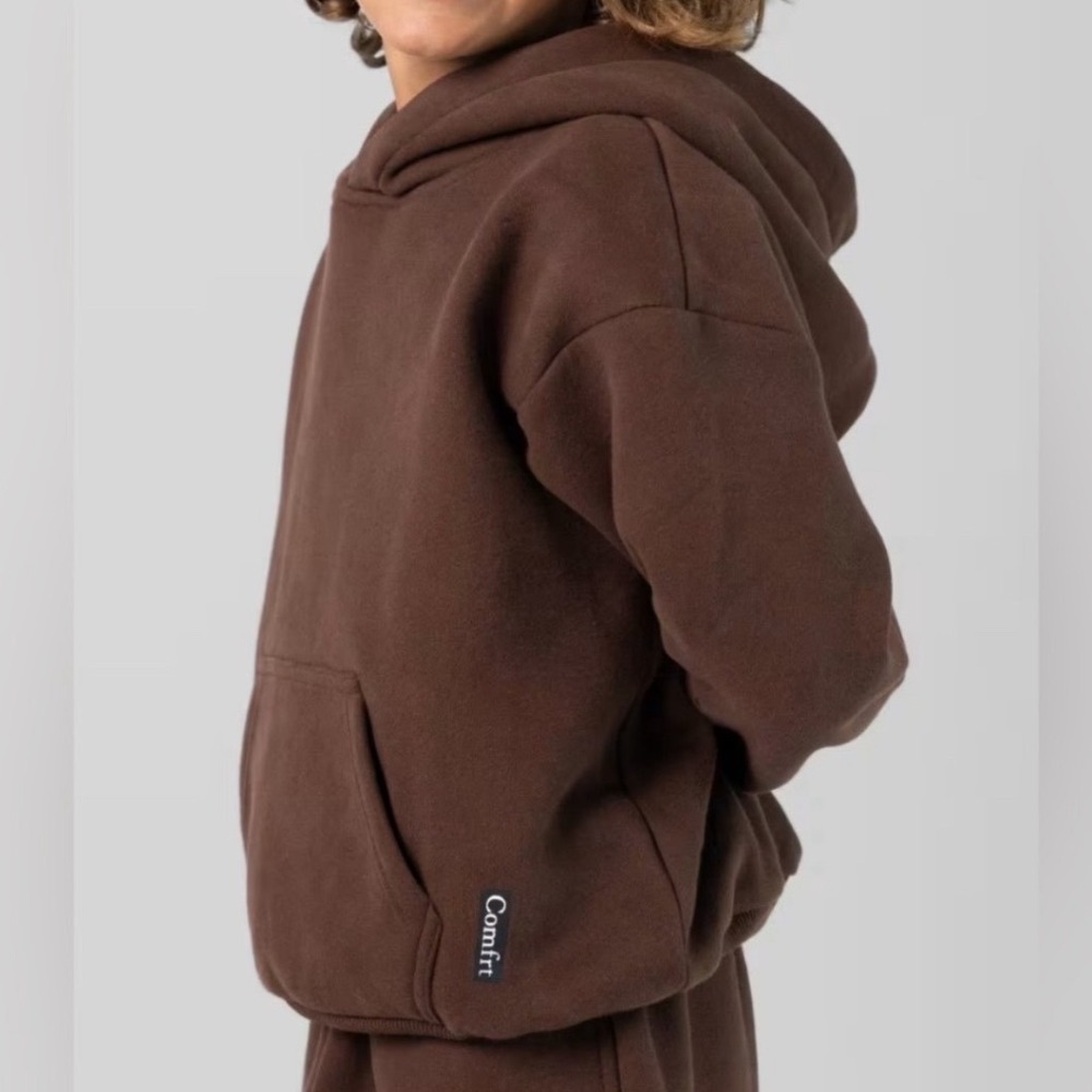 Comfrt Kids Signature Hoodie Brown Fleece Pullover Sweatshirt Size Large
